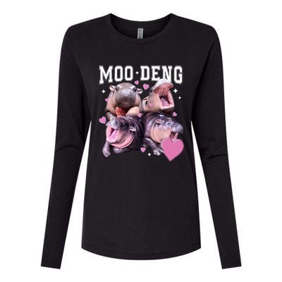 Moo Deng 2024 Cute Retro Heart Moo Deng 2024 Womens Cotton Relaxed Long Sleeve T-Shirt