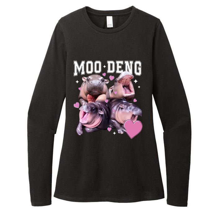 Moo Deng 2024 Cute Retro Heart Moo Deng 2024 Womens CVC Long Sleeve Shirt