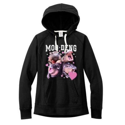 Moo Deng 2024 Cute Retro Heart Moo Deng 2024 Women's Fleece Hoodie