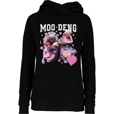 Moo Deng 2024 Cute Retro Heart Moo Deng 2024 Womens Funnel Neck Pullover Hood