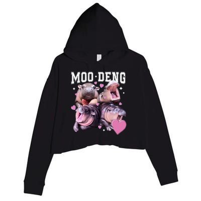 Moo Deng 2024 Cute Retro Heart Moo Deng 2024 Crop Fleece Hoodie