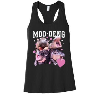 Moo Deng 2024 Cute Retro Heart Moo Deng 2024 Women's Racerback Tank