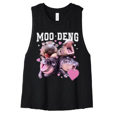 Moo Deng 2024 Cute Retro Heart Moo Deng 2024 Women's Racerback Cropped Tank