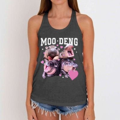 Moo Deng 2024 Cute Retro Heart Moo Deng 2024 Women's Knotted Racerback Tank