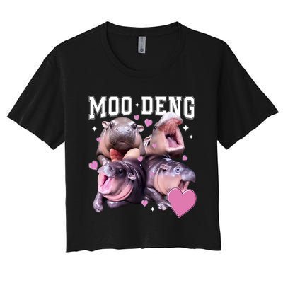 Moo Deng 2024 Cute Retro Heart Moo Deng 2024 Women's Crop Top Tee