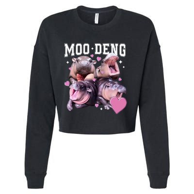 Moo Deng 2024 Cute Retro Heart Moo Deng 2024 Cropped Pullover Crew