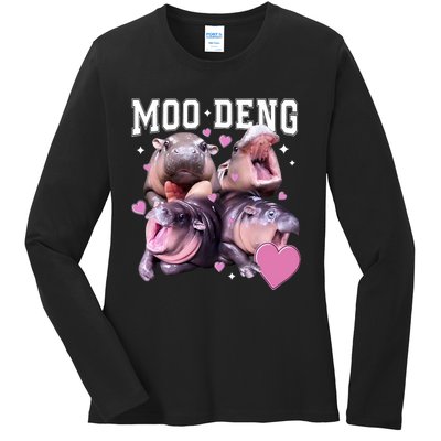 Moo Deng 2024 Cute Retro Heart Moo Deng 2024 Ladies Long Sleeve Shirt