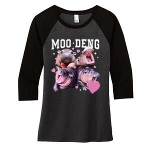 Moo Deng 2024 Cute Retro Heart Moo Deng 2024 Women's Tri-Blend 3/4-Sleeve Raglan Shirt