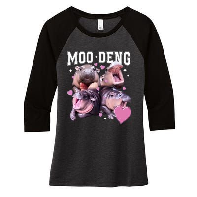 Moo Deng 2024 Cute Retro Heart Moo Deng 2024 Women's Tri-Blend 3/4-Sleeve Raglan Shirt