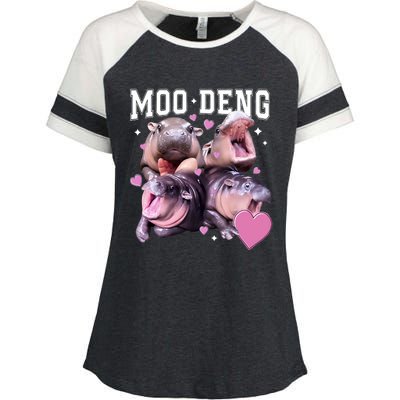 Moo Deng 2024 Cute Retro Heart Moo Deng 2024 Enza Ladies Jersey Colorblock Tee