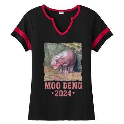 Moo Deng 2024 Moo Deng Moo Deng Cute Baby Hippo Ladies Halftime Notch Neck Tee