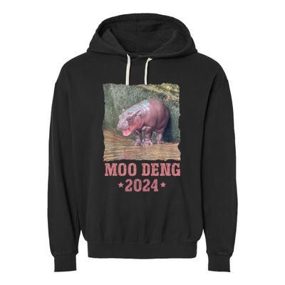 Moo Deng 2024 Moo Deng Moo Deng Cute Baby Hippo Garment-Dyed Fleece Hoodie