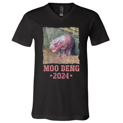 Moo Deng 2024 Moo Deng Moo Deng Cute Baby Hippo V-Neck T-Shirt