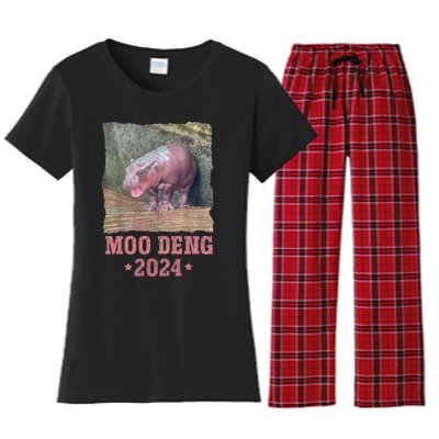 Moo Deng 2024 Moo Deng Moo Deng Cute Baby Hippo Women's Flannel Pajama Set