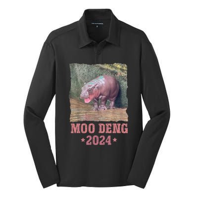 Moo Deng 2024 Moo Deng Moo Deng Cute Baby Hippo Silk Touch Performance Long Sleeve Polo