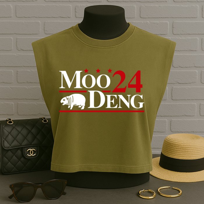 Moo Deng 2024 Cute Pygmy Hippopotamus Hippo Garment-Dyed Women's Muscle Tee