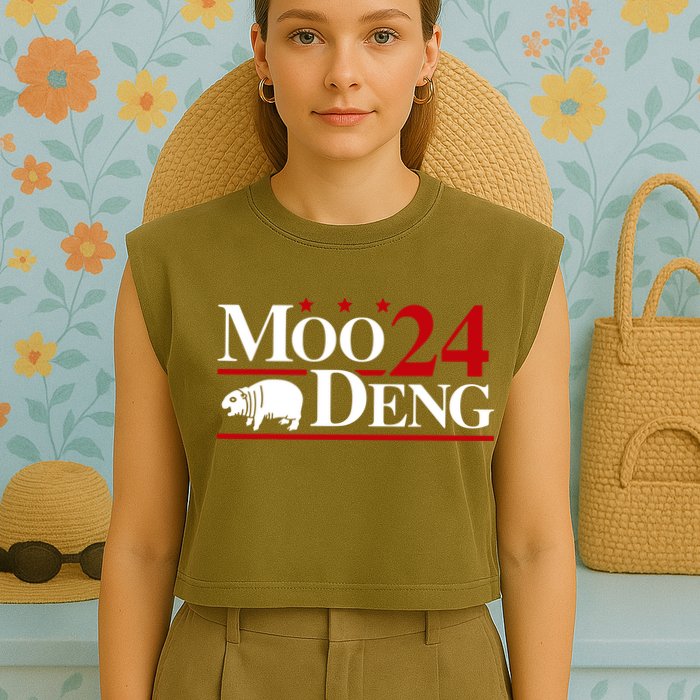 Moo Deng 2024 Cute Pygmy Hippopotamus Hippo Garment-Dyed Women's Muscle Tee