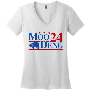 Moo Deng 2024 Cute Pygmy Hippopotamus Hippo Women's V-Neck T-Shirt