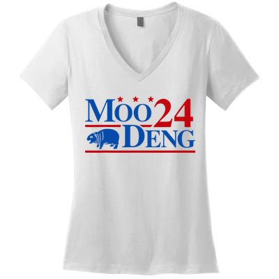 Moo Deng 2024 Cute Pygmy Hippopotamus Hippo Women's V-Neck T-Shirt