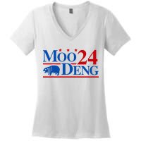 Moo Deng 2024 Cute Pygmy Hippopotamus Hippo Women's V-Neck T-Shirt