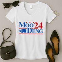 Moo Deng 2024 Cute Pygmy Hippopotamus Hippo Women's V-Neck T-Shirt