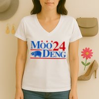 Moo Deng 2024 Cute Pygmy Hippopotamus Hippo Women's V-Neck T-Shirt