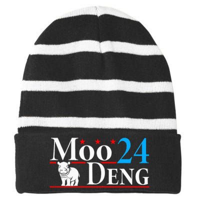 Moo Deng 24 Funny Baby Pygmy Hippo Cute Moo Deng 2024 Striped Beanie with Solid Band