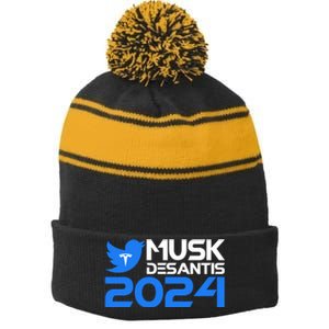 Musk Desantis 2024 Election Stripe Pom Pom Beanie