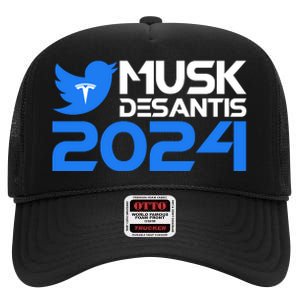 Musk Desantis 2024 Election High Crown Mesh Back Trucker Hat