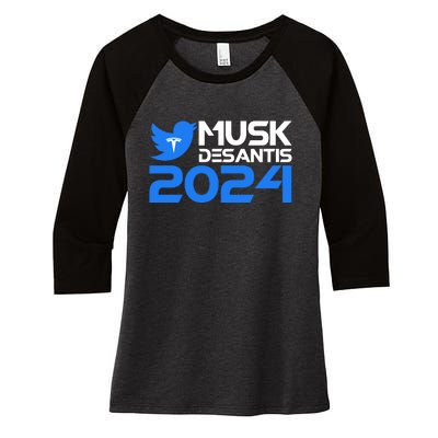 Musk Desantis 2024 Election Women's Tri-Blend 3/4-Sleeve Raglan Shirt