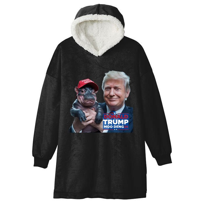 Moo Deng Trump And The HippoS Campaign Journey Hooded Wearable Blanket