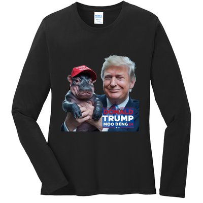Moo Deng Trump And The HippoS Campaign Journey Ladies Long Sleeve Shirt