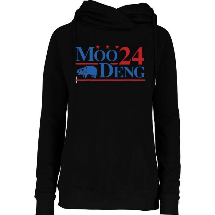 Moo Deng 2024 Moo Deng Moo Deng Cute Baby Hippo Womens Funnel Neck Pullover Hood