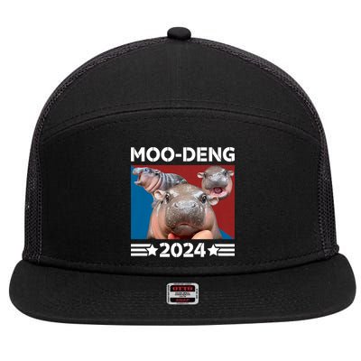 Moo Deng 2024 For President 7 Panel Mesh Trucker Snapback Hat