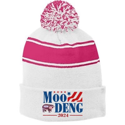 Moo Deng 2024 Moo Deng Moo Deng Cute Baby Hippo Stripe Pom Pom Beanie