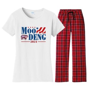 Moo Deng 2024 Moo Deng Moo Deng Cute Baby Hippo Women's Flannel Pajama Set