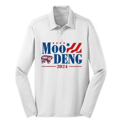 Moo Deng 2024 Moo Deng Moo Deng Cute Baby Hippo Silk Touch Performance Long Sleeve Polo