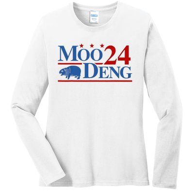 Moo Deng 2024 Moo Deng Moo Deng Cute Baby Hippo Ladies Long Sleeve Shirt