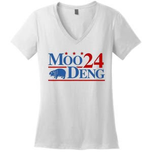 Moo Deng 2024 Moo Deng Moo Deng Cute Baby Hippo Women's V-Neck T-Shirt