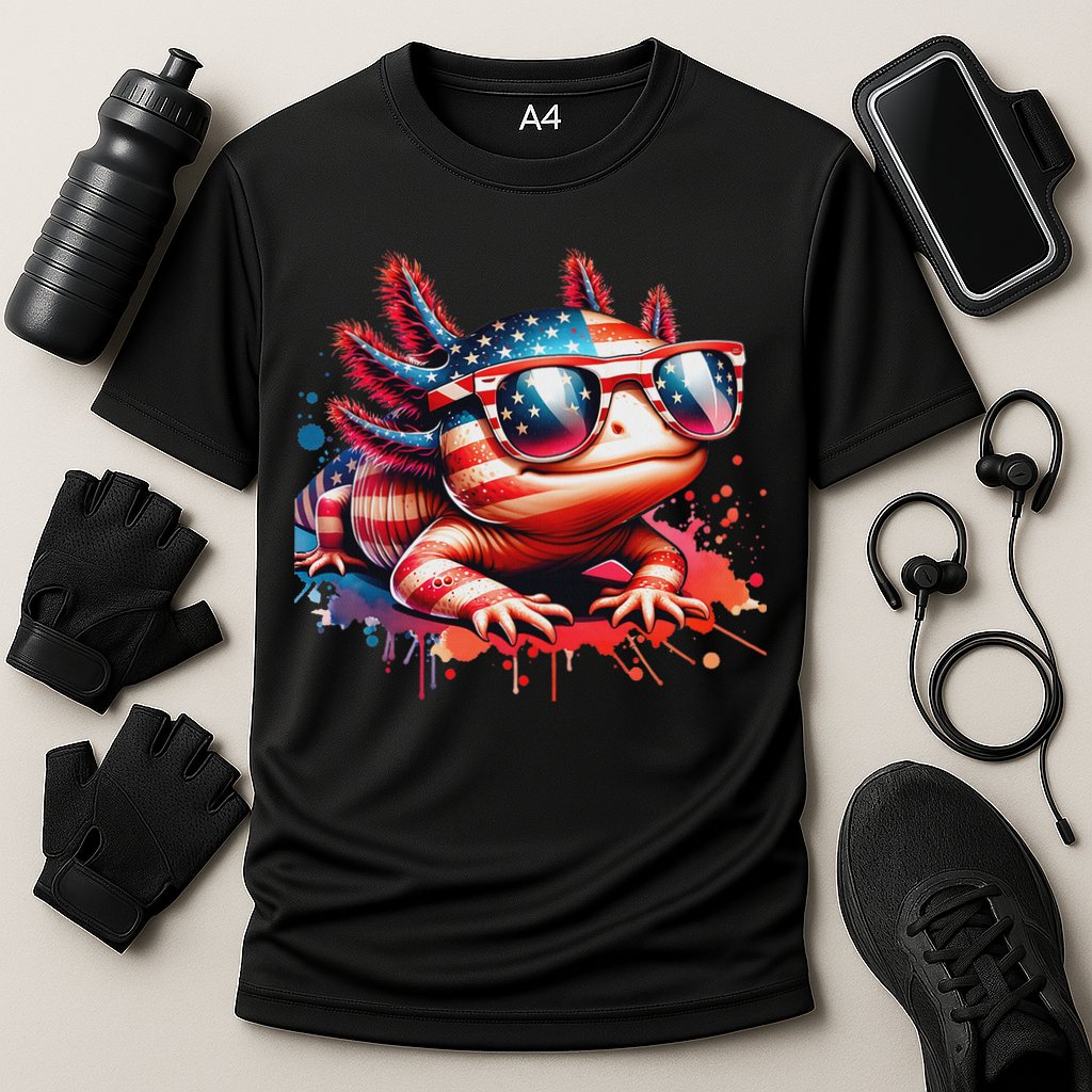 Memorial Day 4th Of July Axolotl Independence Day Usa Flag Performance Shirt