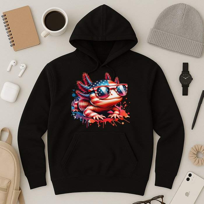 Memorial Day 4th Of July Axolotl Independence Day Usa Flag Hoodie