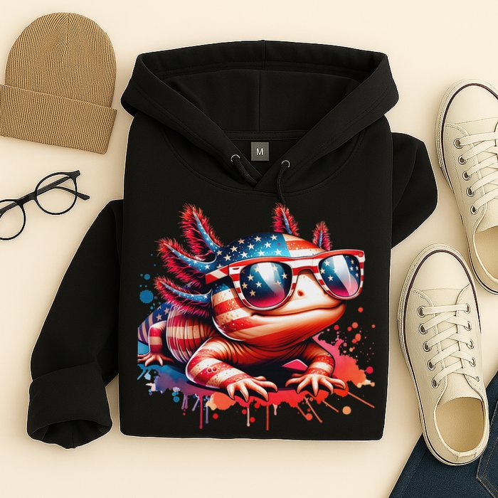 Memorial Day 4th Of July Axolotl Independence Day Usa Flag Hoodie