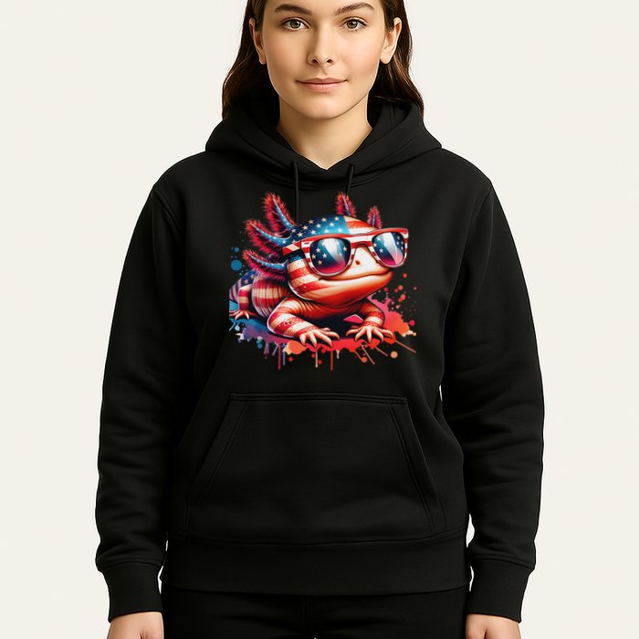 Memorial Day 4th Of July Axolotl Independence Day Usa Flag Hoodie