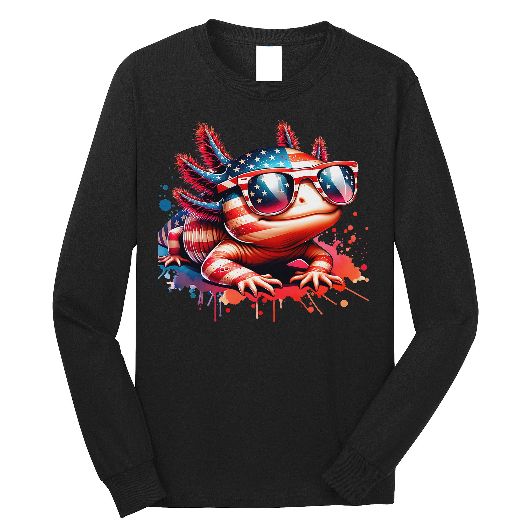 Memorial Day 4th Of July Axolotl Independence Day Usa Flag Long Sleeve Shirt