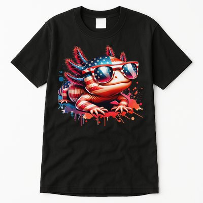 Memorial Day 4th Of July Axolotl Independence Day Usa Flag Tall T-Shirt