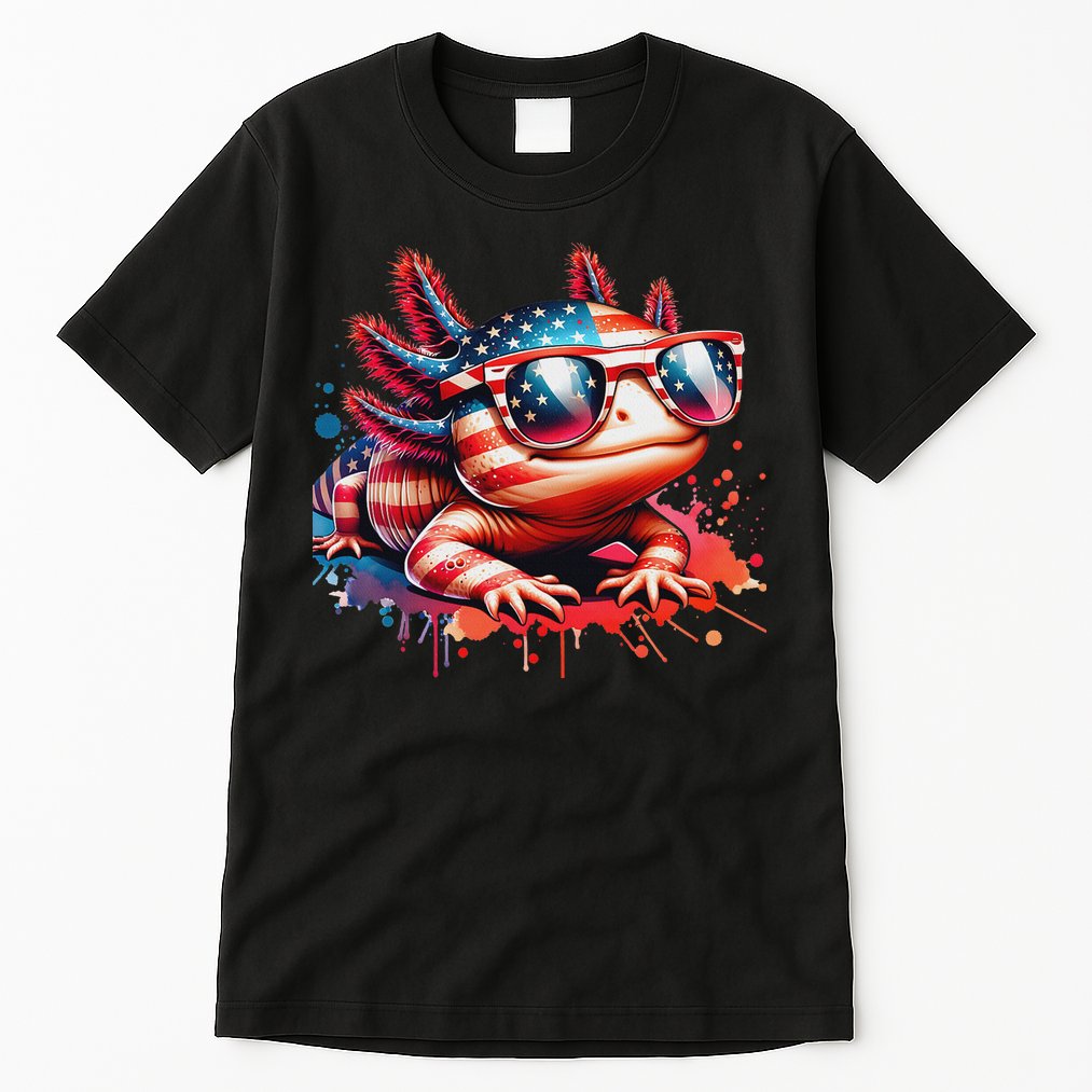 Memorial Day 4th Of July Axolotl Independence Day Usa Flag Tall T-Shirt