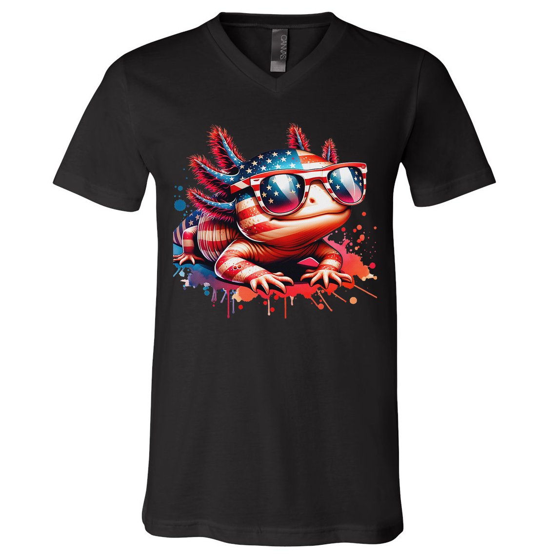 Memorial Day 4th Of July Axolotl Independence Day Usa Flag V-Neck T-Shirt