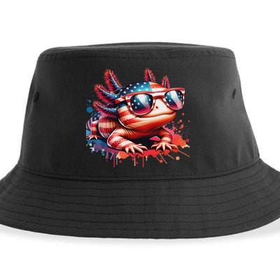 Memorial Day 4th Of July Axolotl Independence Day Usa Flag Sustainable Bucket Hat