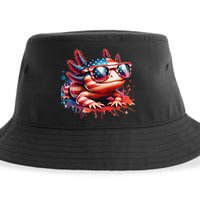 Memorial Day 4th Of July Axolotl Independence Day Usa Flag Sustainable Bucket Hat