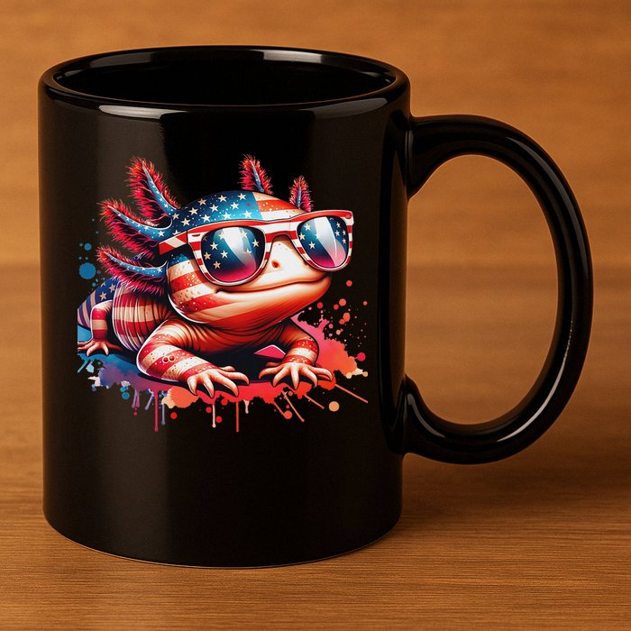 Memorial Day 4th Of July Axolotl Independence Day Usa Flag 11oz C Handle Ceramic Mug